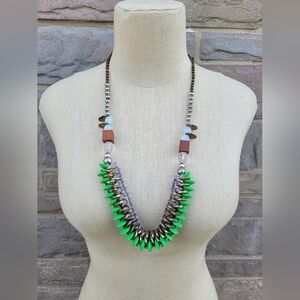 Anthropologie Pam Hiram Elegant Green Silver Gold Necklace